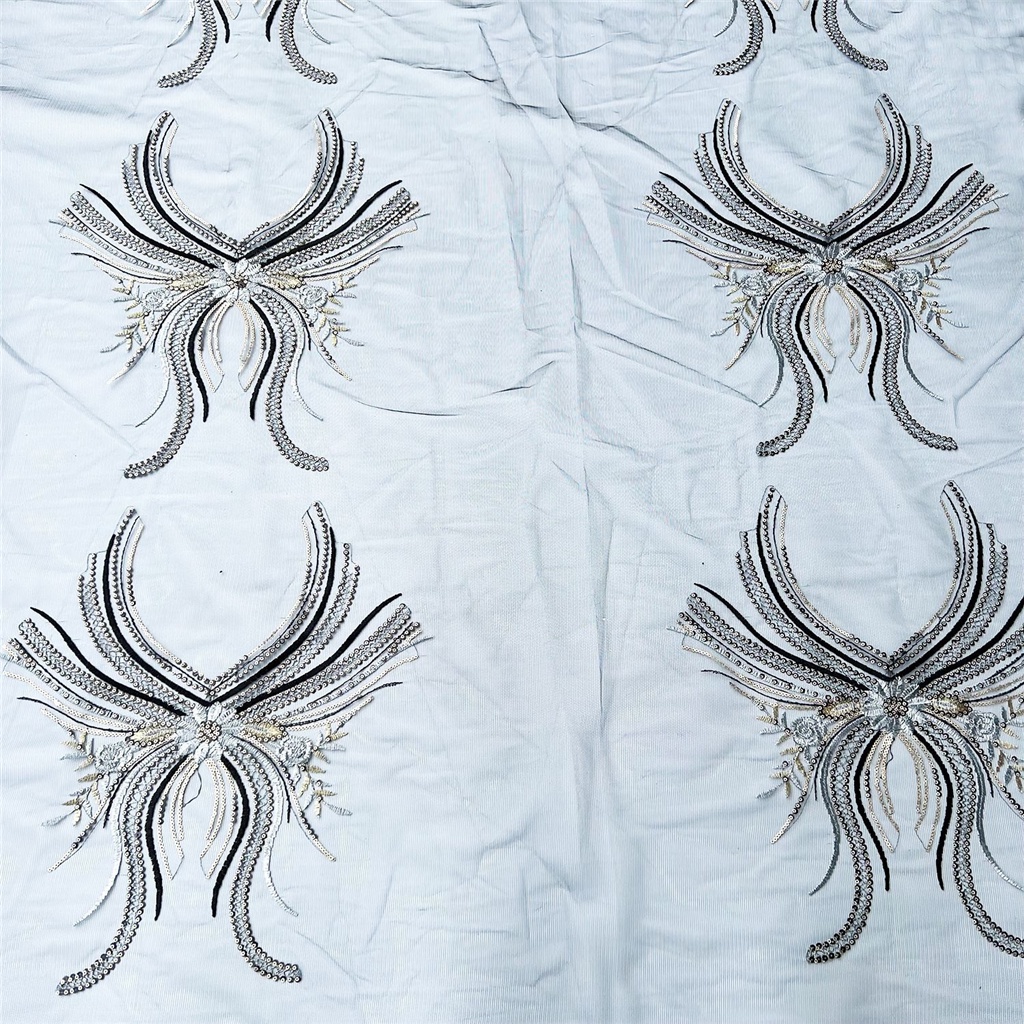 1 Miếng Vải Ren Hoa 3D 40 * 39CM Màu Đen Thêu Thủ Công Trang Trí Váy Cưới