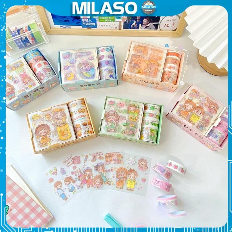 Sticker trang trí sổ MILASO set sticker và băng dính sticker trang trí sổ họa tiết hoạt hình vui nhộn SS-001413