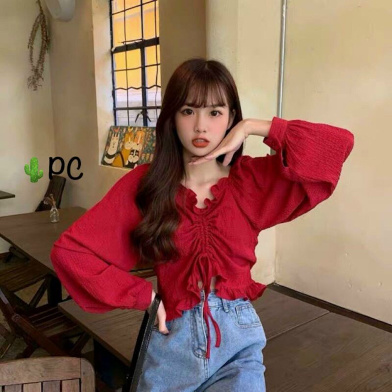 Áo bèo rút dây- chất kate lụa dày dặn chuẩn xịn