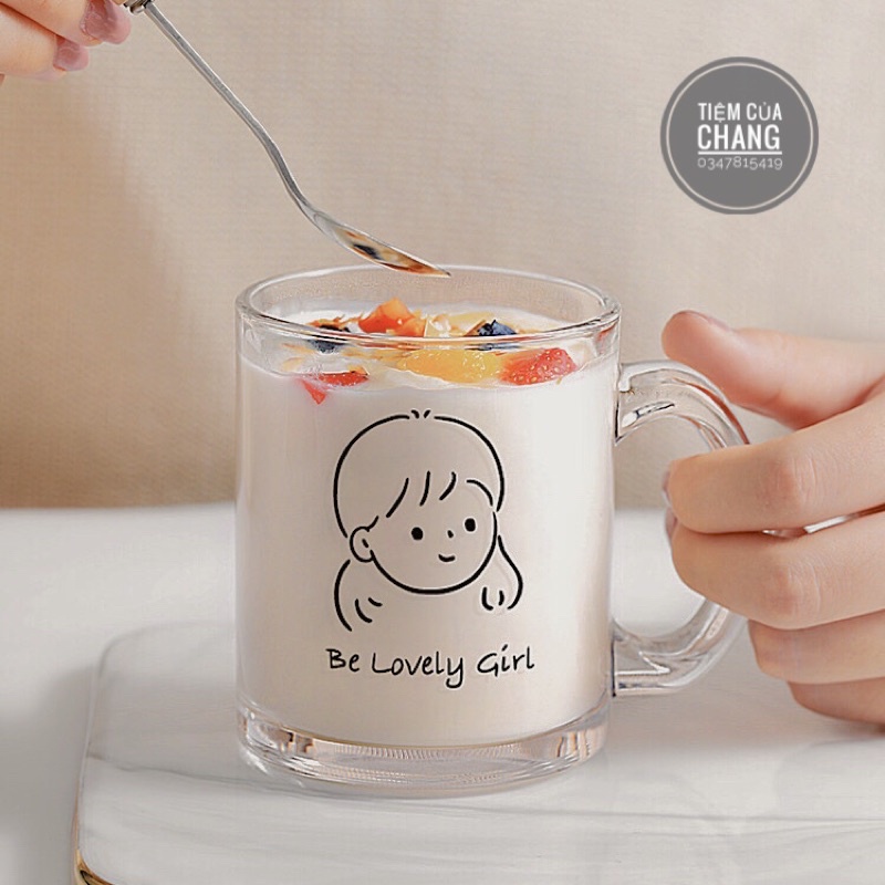 Ly, Cốc thủy tinh phong cách Hàn Quốc dễ thương,HÀNG SẴN