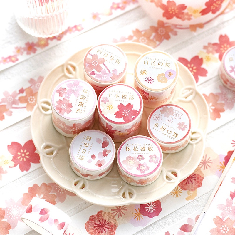 1 Cuộn Băng Keo Dán Mặt Nạ In Hình Hoa Anh Đào Dễ Thương