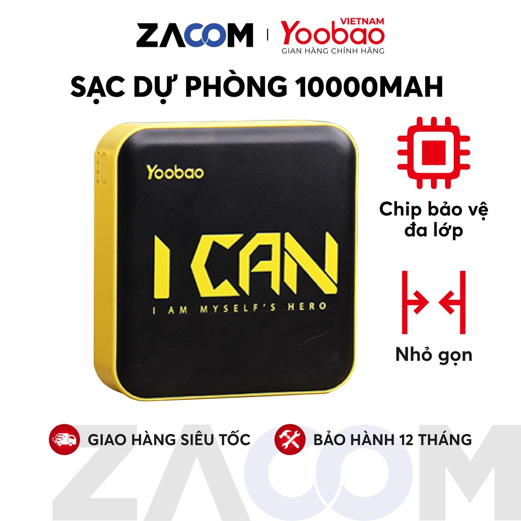 Sạc dự phòng mini 10000mAh Yoobao YB-6024 - Kèm đèn LED - Sạc đồng thời 2 thiết bị - Hãng Chính Hãng - Bảo Hành 12 Tháng
