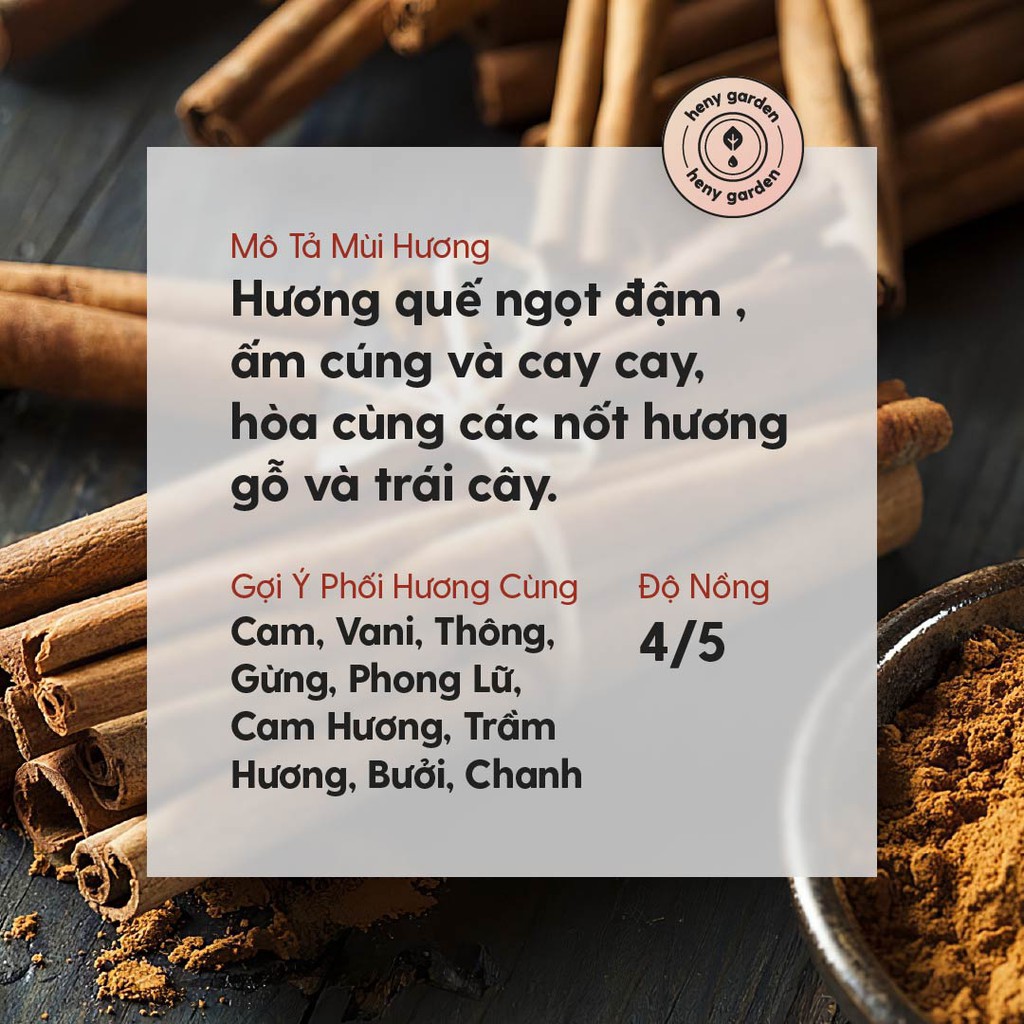 Tinh Dầu Quế (Thơm Đậm) Organic Thiên Nhiên Nguyên Chất Đậm Đặc Xông Thơm Phòng, Làm Nến Thơm HENY GARDEN