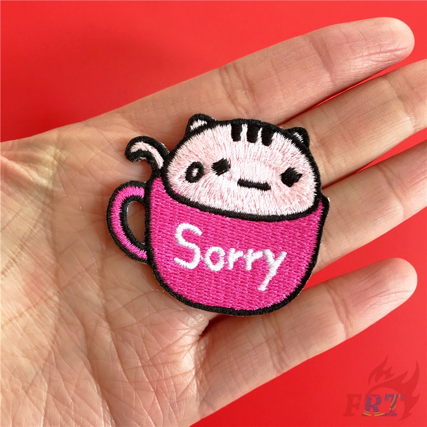 Set 1/4 miếng vá thêu/ủi quần áo họa tiết cốc nước mèo hoạt hình đáng yêu DIY