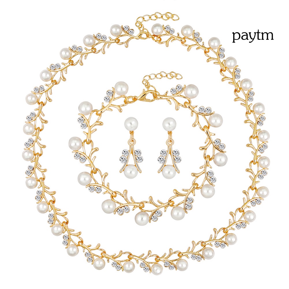 【❥(^ _-) Bộ Trang Sức Gồm Vòng cổ / Bông Tai / Vòng Tay Đính Ngọc Trai Giả