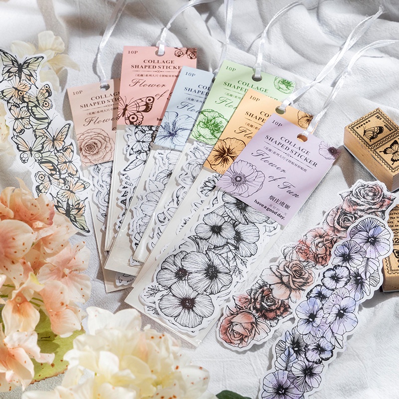 Bộ 10 Tấm Sticker Dán Tường Hình Hoa Và Bướm
