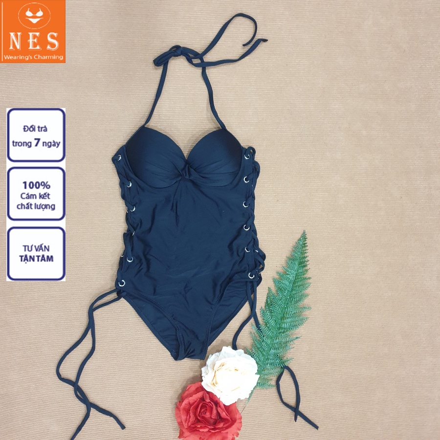 Bikini Bộ Đồ Bơi Nữ NES 1 Mảnh Dây Rút Eo Đen Quyến Rũ Kín Đáo Tôn Dáng Freesize (40-55 Kg) Thun Lạnh Co Giãn 4 Chiều