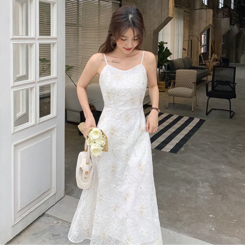 Đầm hai dây IELGY màu đen phong cách mùa hè thời trang thanh lịch cho nữ