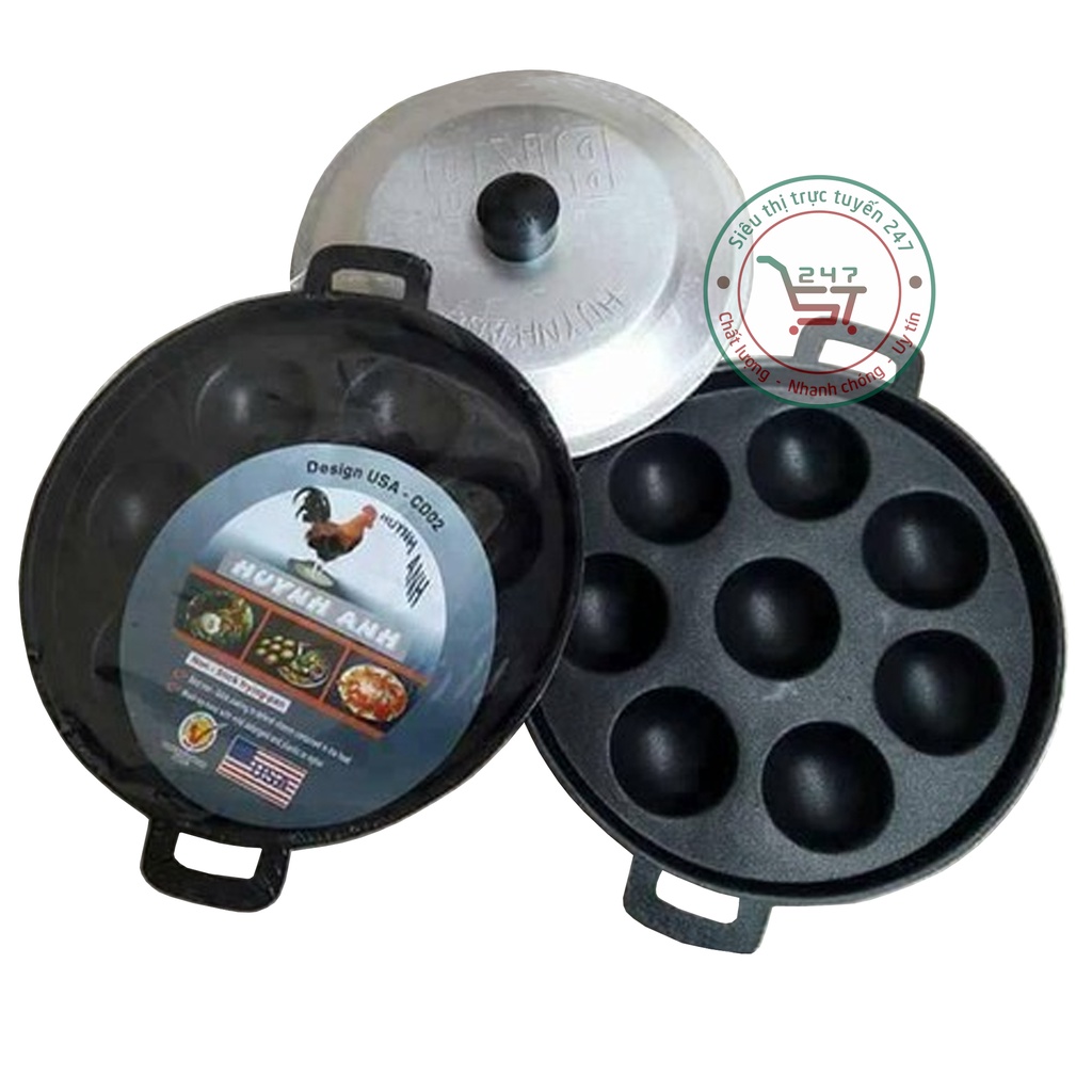 Khuôn đổ bánh khọt bánh căn chống dính 8 lỗ 2 quai Huỳnh Anh