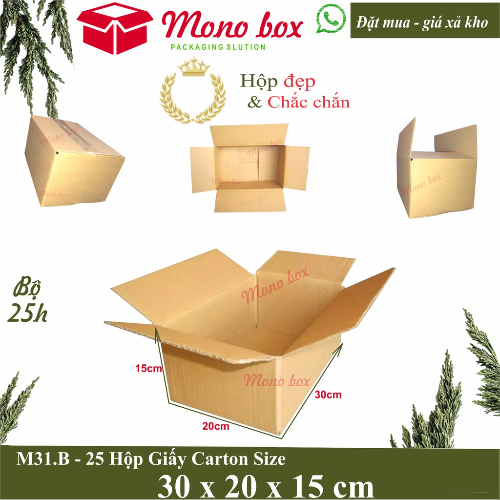 Bộ 25 hộp giấy carton 30x20x15