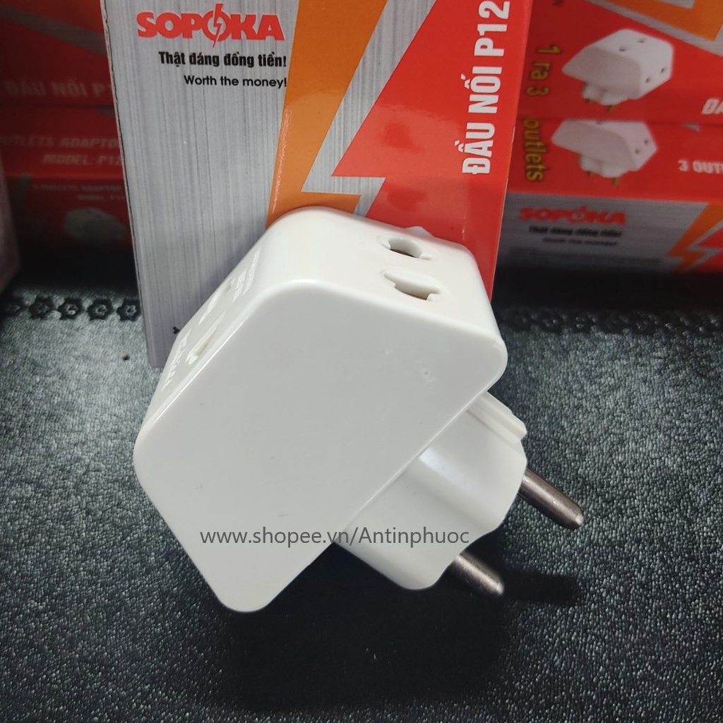 Phích chia điện 1 ra 3 Sopoka , đầu nối chia điện kiểu F , Schuko,tiếp xúc được bảo vệ -ổ chia điện tiếp xúc an toàn P12
