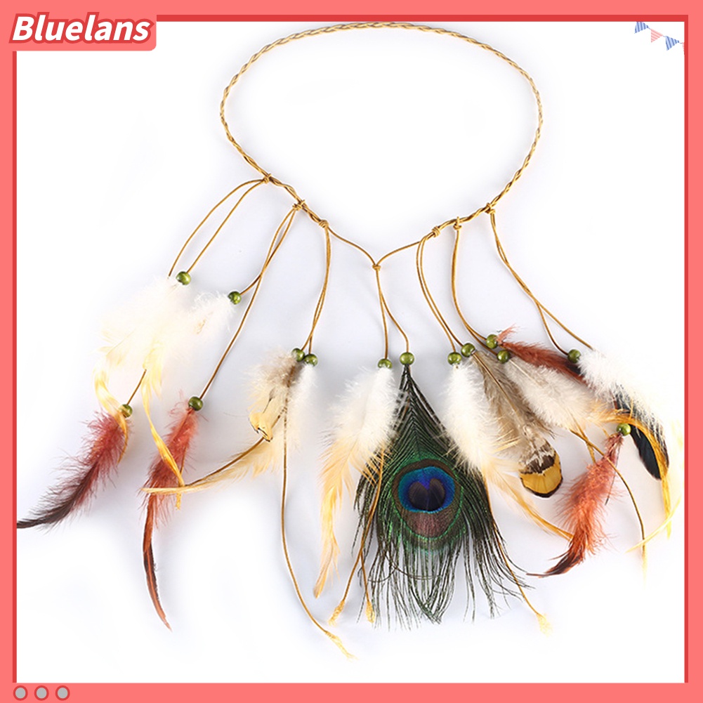 Băng Đô Bện Dây Đính Lông Vũ Kiểu Bohemia 48h Cho Nữ