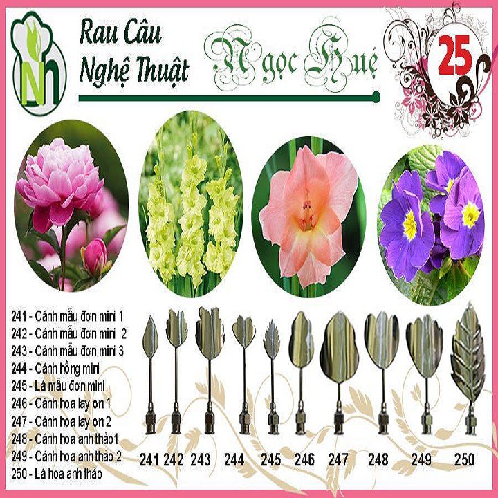 Dụng cụ rau câu 3D Ngọc Huệ (bộ số 25 - mẫu đơn mini, hồng mini, hoa lay ơn, hoa anh thảo)