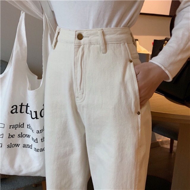 Quần jeans kaki ống suông túi dọc đặc biệt + màu be kem Ulzzang siêu xinh ❤️