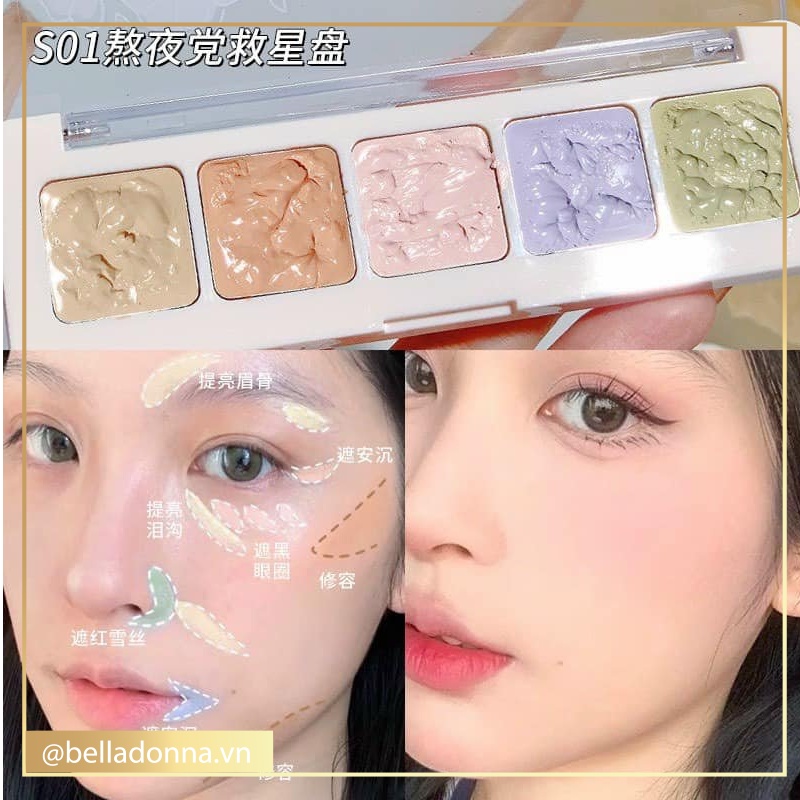 Bảng Che Khuyết Điểm Và Triệt Sắc 5 Ô Xixi Camellia Magic Natural Beauty 5 Color Concealer Palette 8g