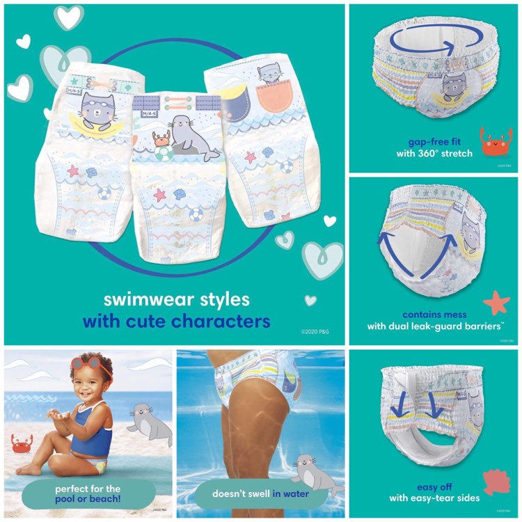 (Tách lẻ) Tã/bỉm quần bơi đi biển cho bé nhập từ USA Pampers Splashers Swim Diapers nhiều size S,M,L