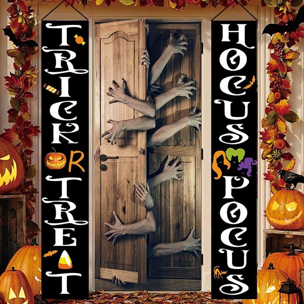 1 Cặp Cờ Treo Họa Tiết Bí Ngô Halloween Trang Trí Cửa Trước Hoặc Lễ Hội