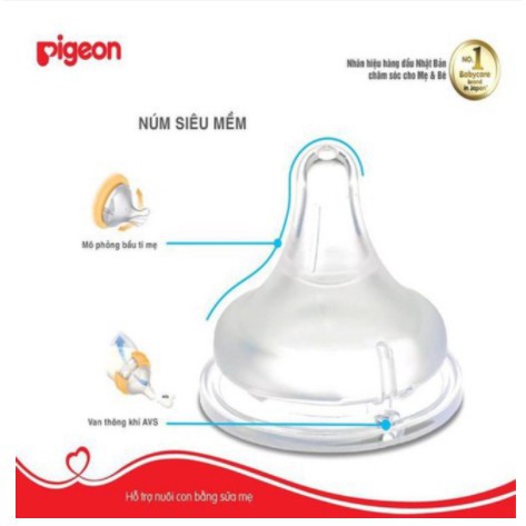 💖💖Núm Ti Pigeon Softtouch Cho Bình Cổ Rộng [TÁCH LẺ 1 NÚM]