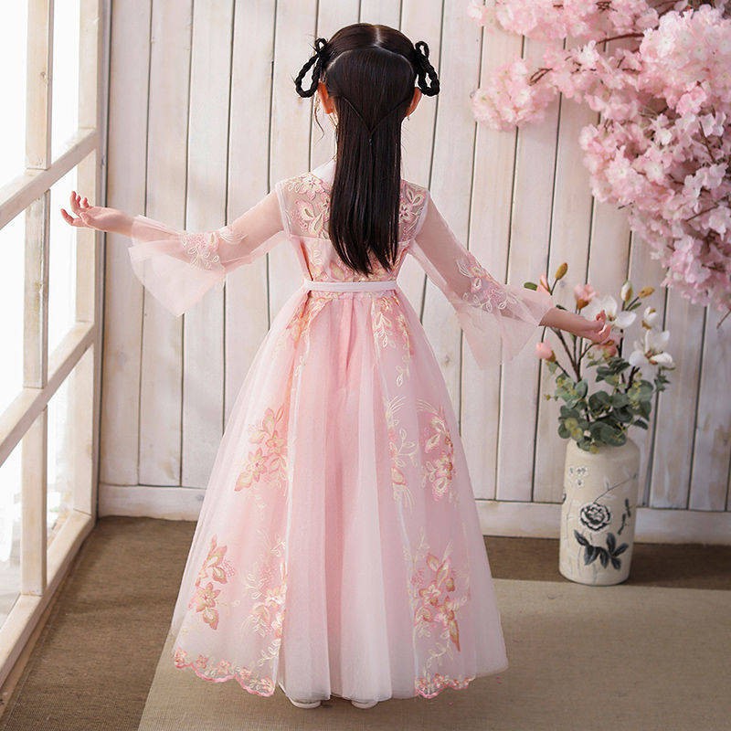 Hanfu cô gái cải thiện trang phục Hanfu trẻ em phù hợp với nữ mùa hè cuộn bột phong cách Trung Quốc Super Fairy Tiểu học