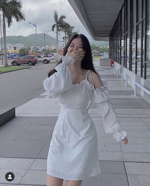 Đầm dự tiệc trễ vai hai dây có clip thật | BigBuy360 - bigbuy360.vn