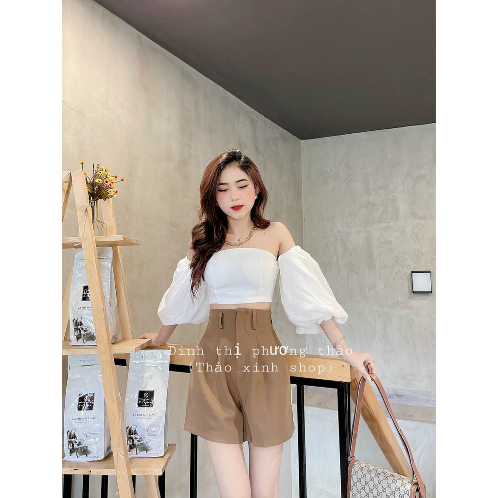 Quần Short lưng cao cạp chun sau ống rộng