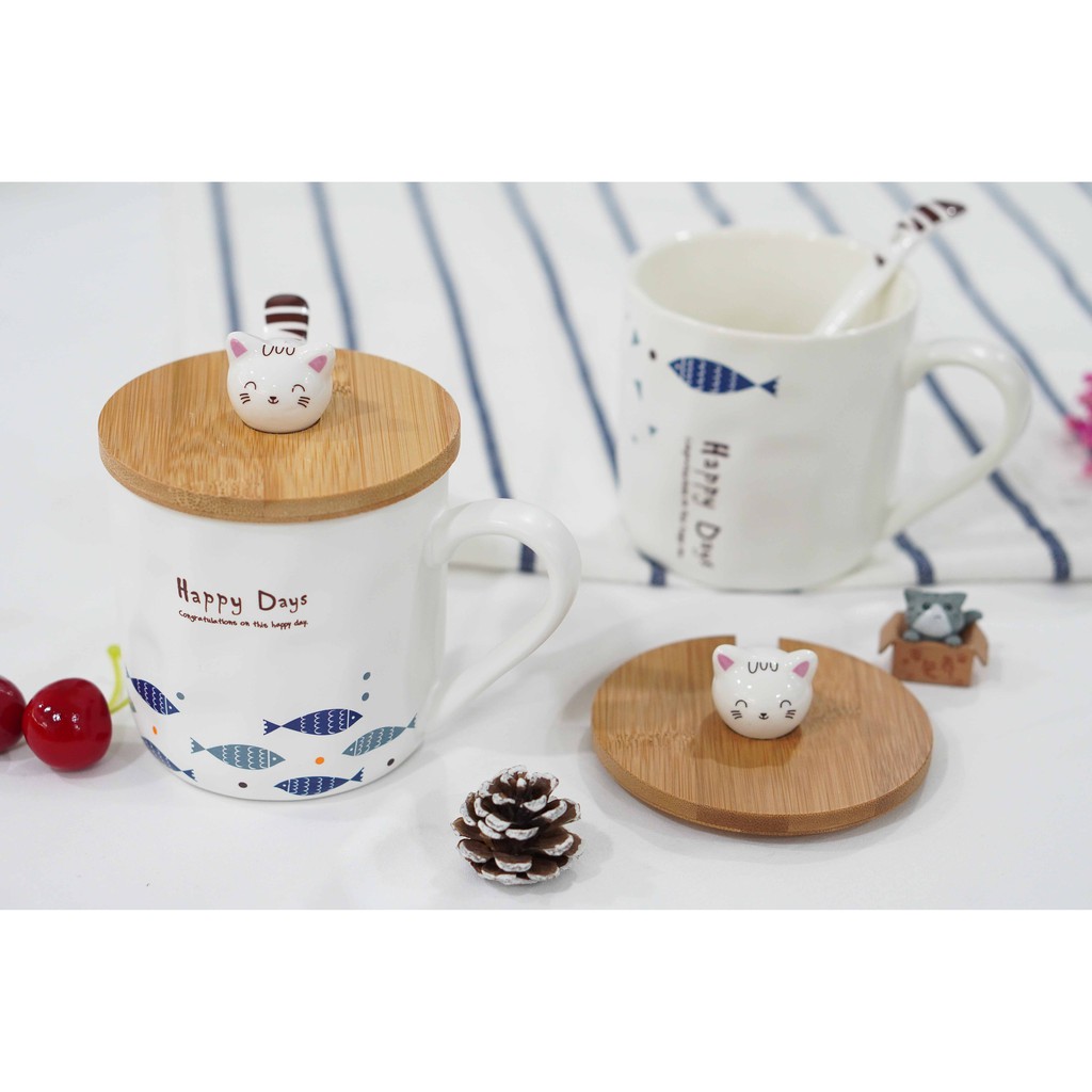 Ly sứ mèo dễ thương Happy day 330ml