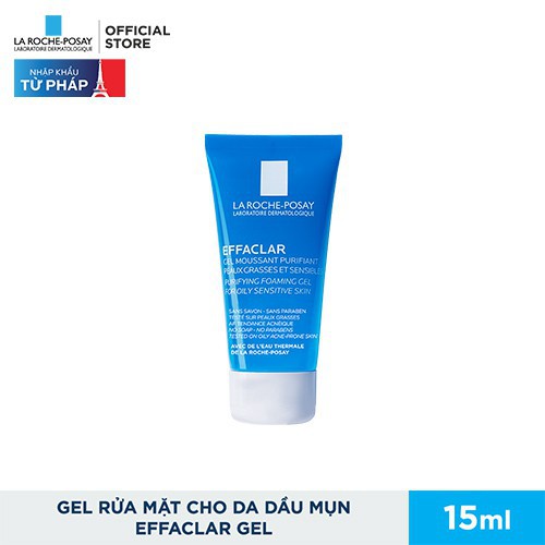 Minisize Laroche Posay- Gel Rửa Mặt Tạo Bọt Giảm Dầu Cho Da Nhạy Cảm La Roche-Posay Effaclar 15ml