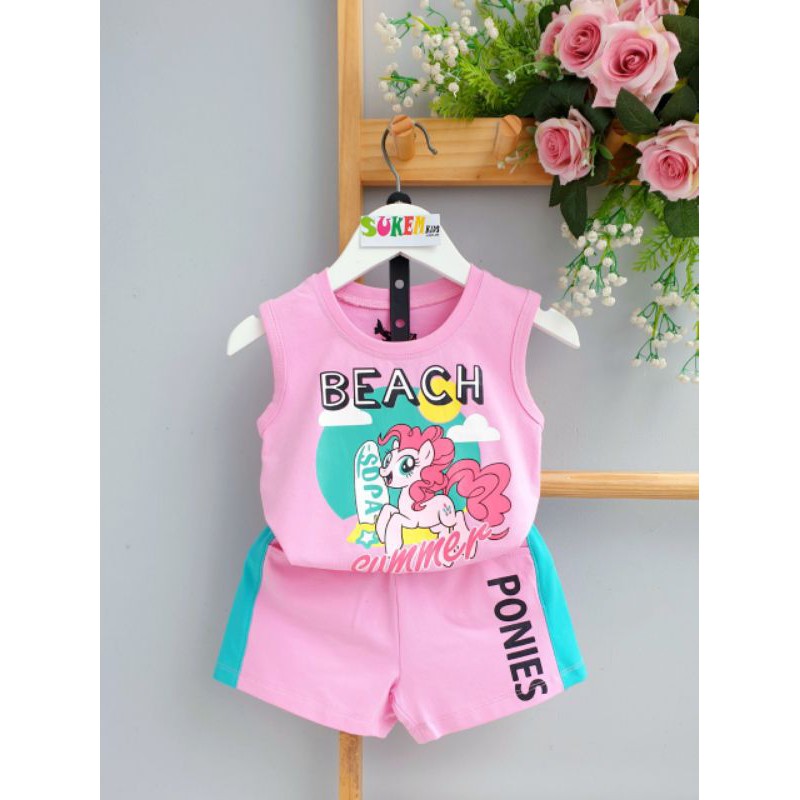 Đồ bộ thun Bé Gái ngựa Pony quần thun áo thun sát nách Pony cho bé gái mềm mát size 2-8