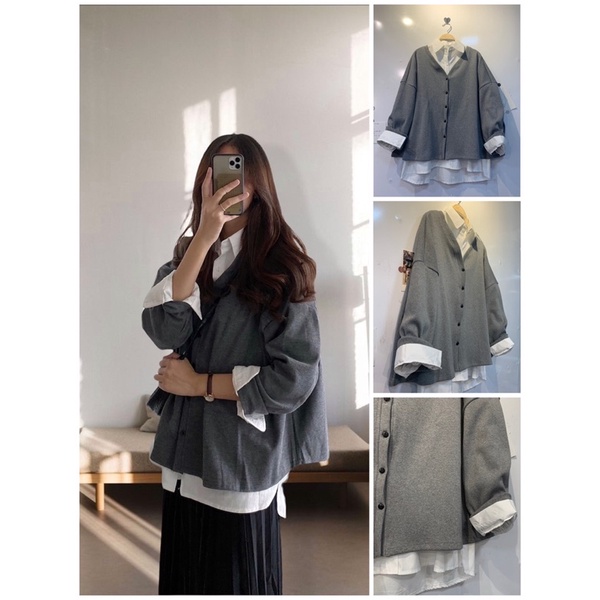 Áo khoác cardigan xám phong cách Hàn Quốc