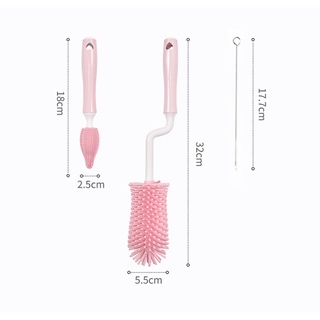 Bộ cọ rửa bình sữa Silicon cao cấp 3 chi tiết ( tay cầm xoay 360 độ)