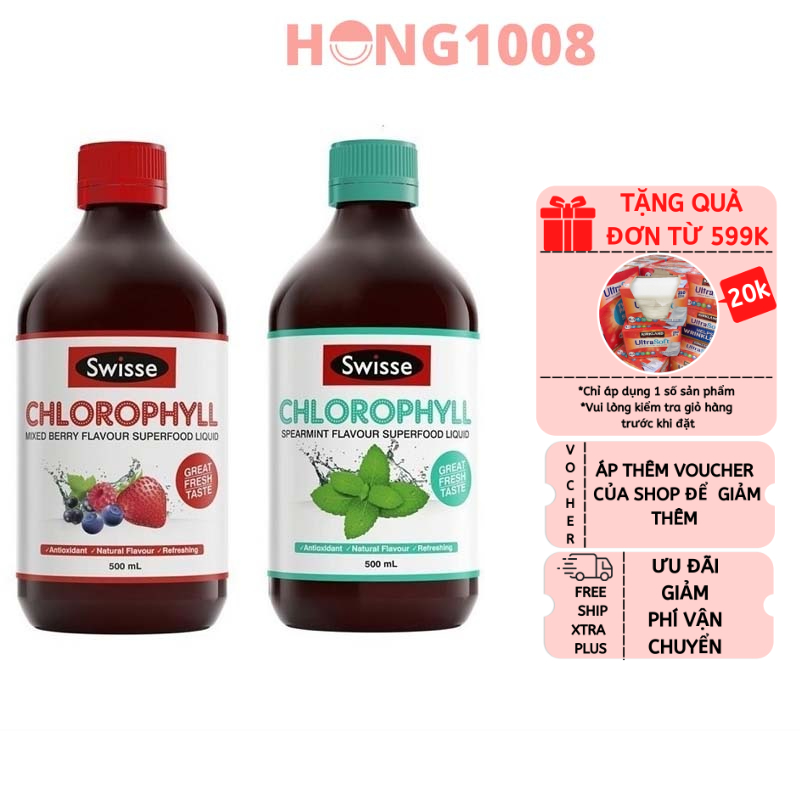 Nước uống diệp lục vị dâu Swisse Chlorophyll 500ml Mix Berry Flavour Superfood Liquid