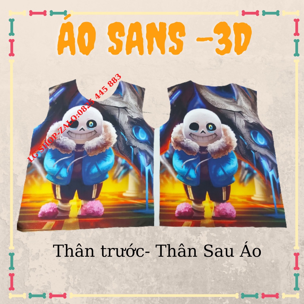 Tặng Huy Hiệu Sans-Áo thun cho bé trai Sans 3D in hình nguyên áo Vải Thun Lạnh Co giãn 4 chiều mền mịn xịn xò