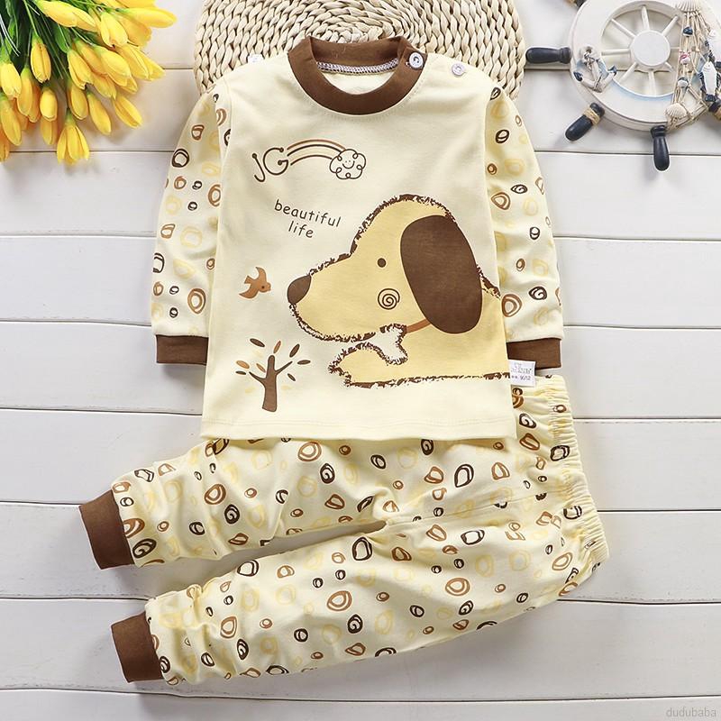 Bộ đồ ngủ pajamas gồm áo tay dài và quần dài in hình hoạt hình dành cho bé trai bé gái từ 0 đến 5 tuổi