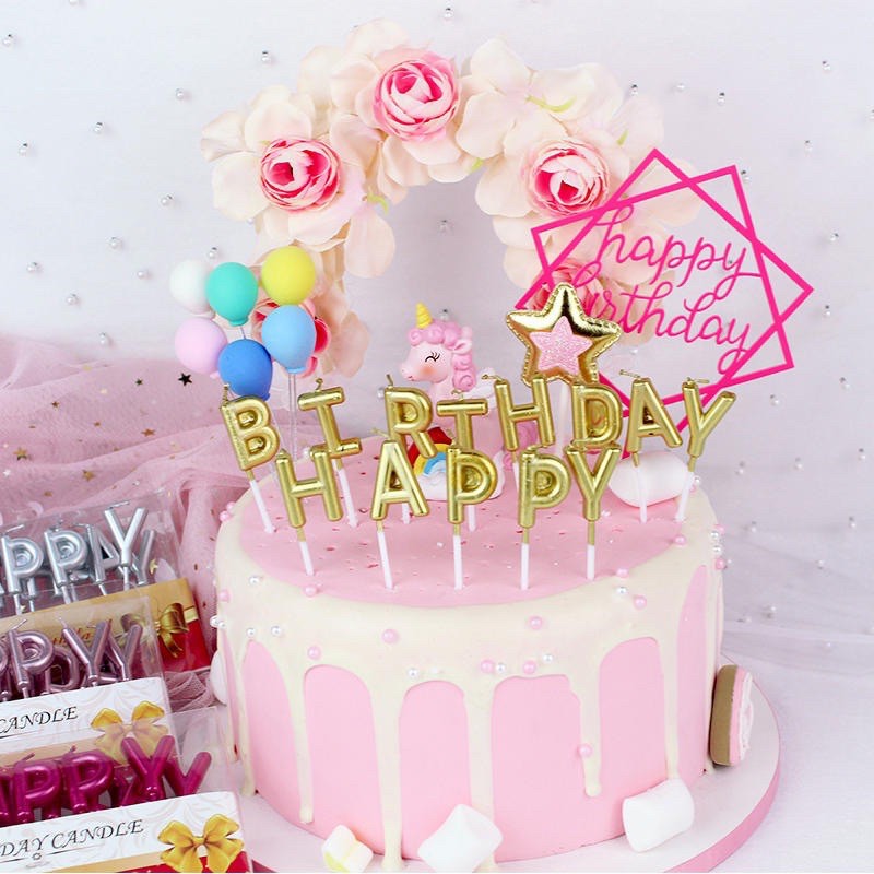 Topper que cắm nhựa Happy Birthday trang trí bánh sinh nhật