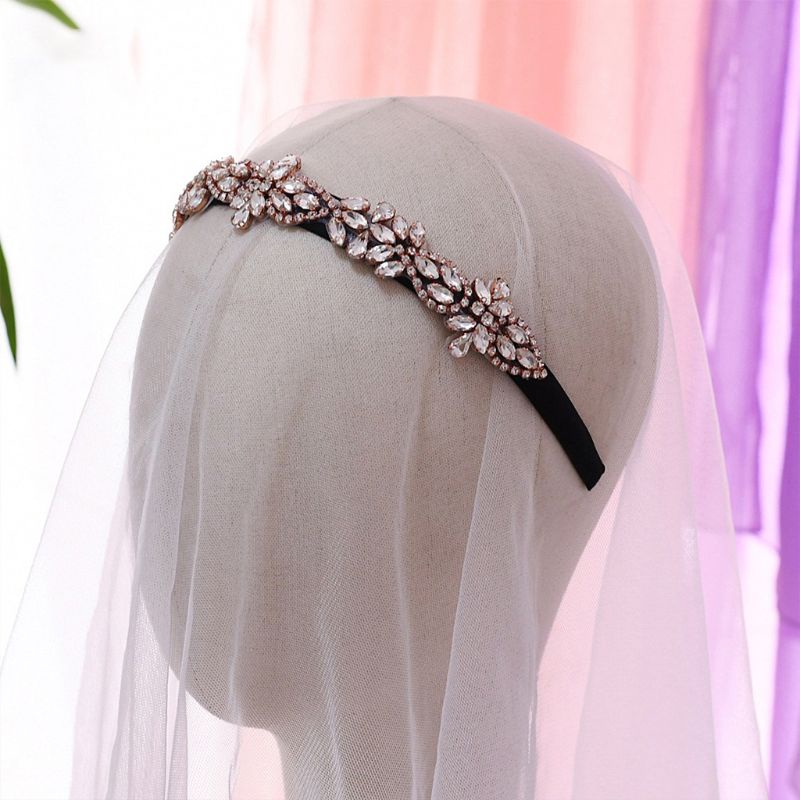 Băng Đô Bản Rộng Đính Đá Hình Giọt Nước Màu Vàng Hồng