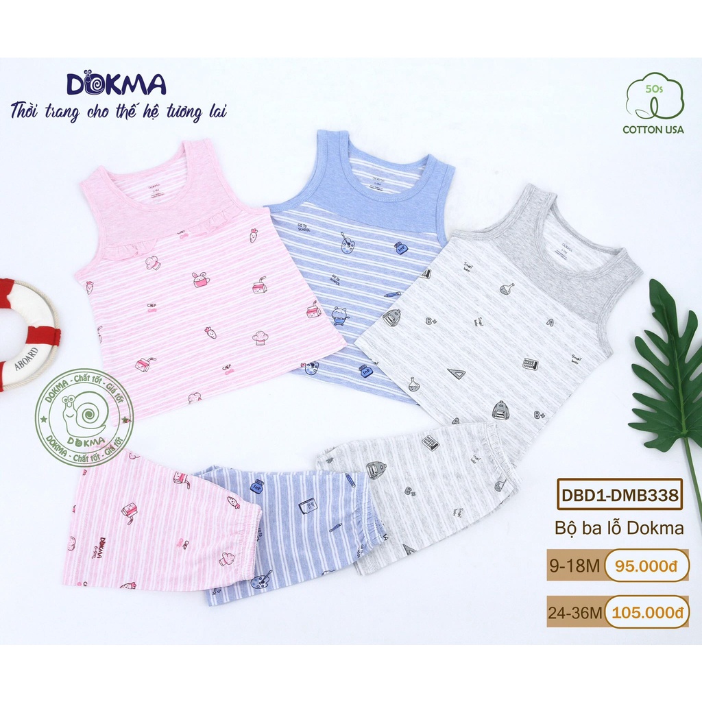 (6-36m) Bộ ba lỗ / bộ sát nách vải cotton kiểu dáng thể thao cho bé - DOKMA