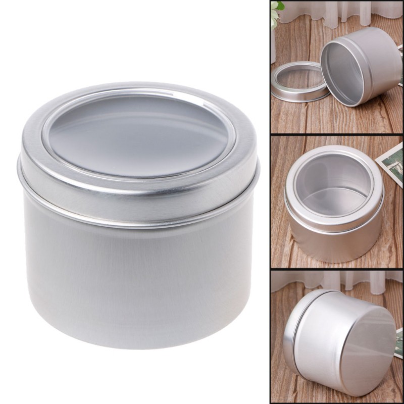 25/60ml Round Clear Window Tins Storage Spices Case Aluminum Container Box Can