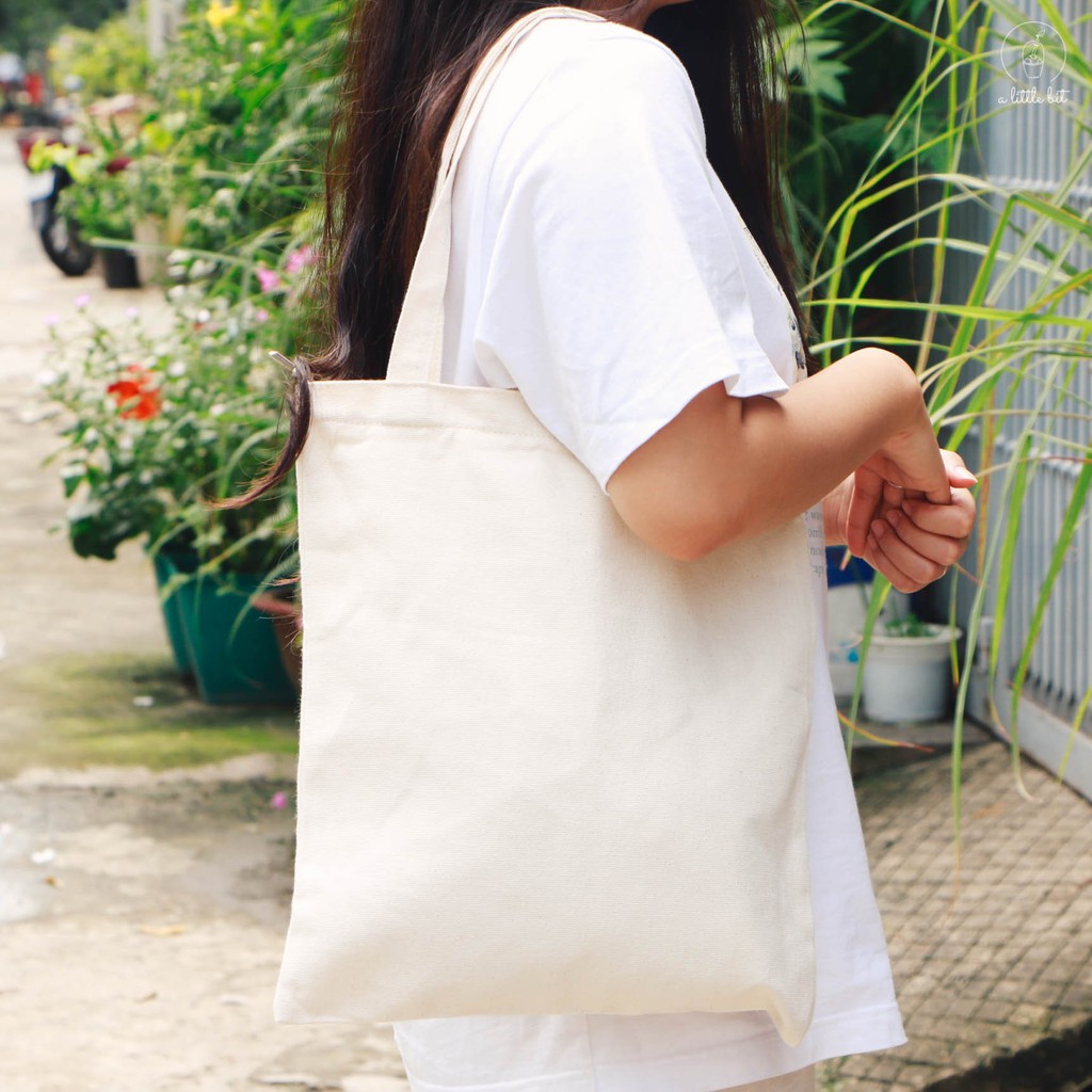 Túi tote vải canvas trắng có dây kéo zip