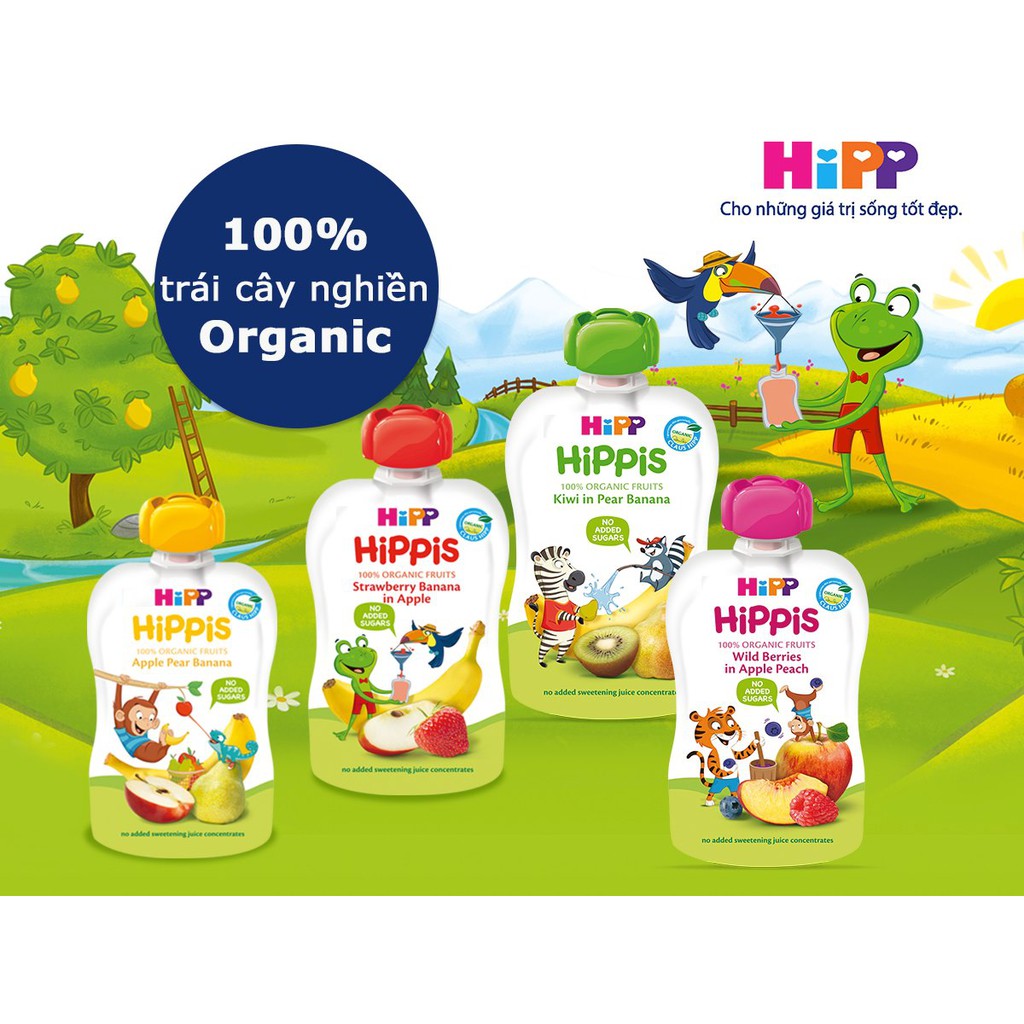 Dinh dưỡng 100% trái cây nghiền hữu cơ HiPPiS Organic 100g đủ vị