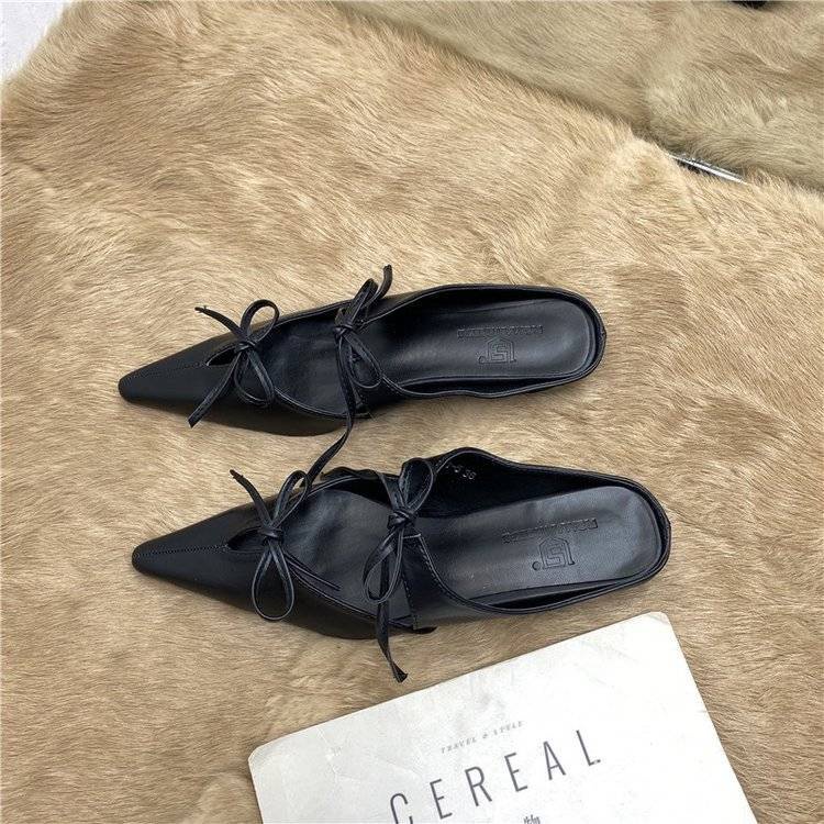 Dép Bít Mũi Nhọn Đính Nơ Thời Trang Cho Nữ