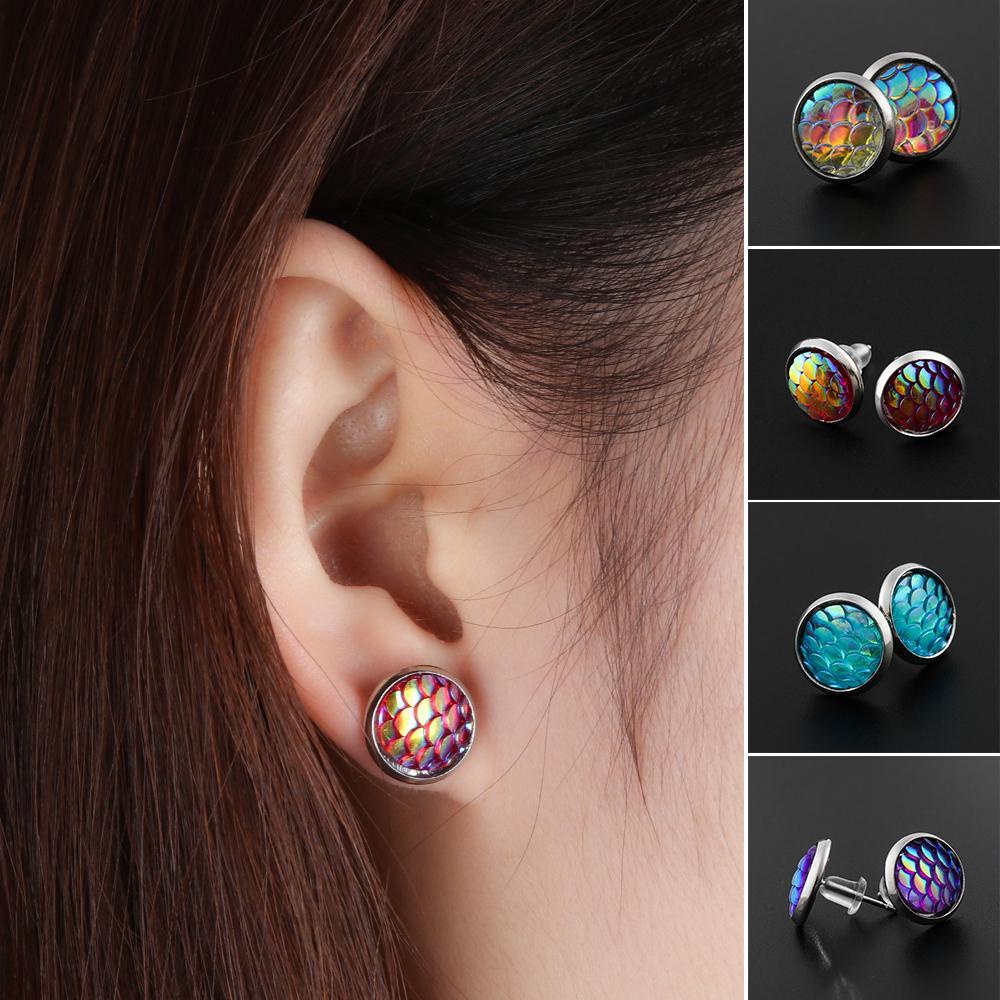 Bộ 6 Đôi Bông Tai Tròn Họa Tiết Vảy Cá Thời Trang 12mm