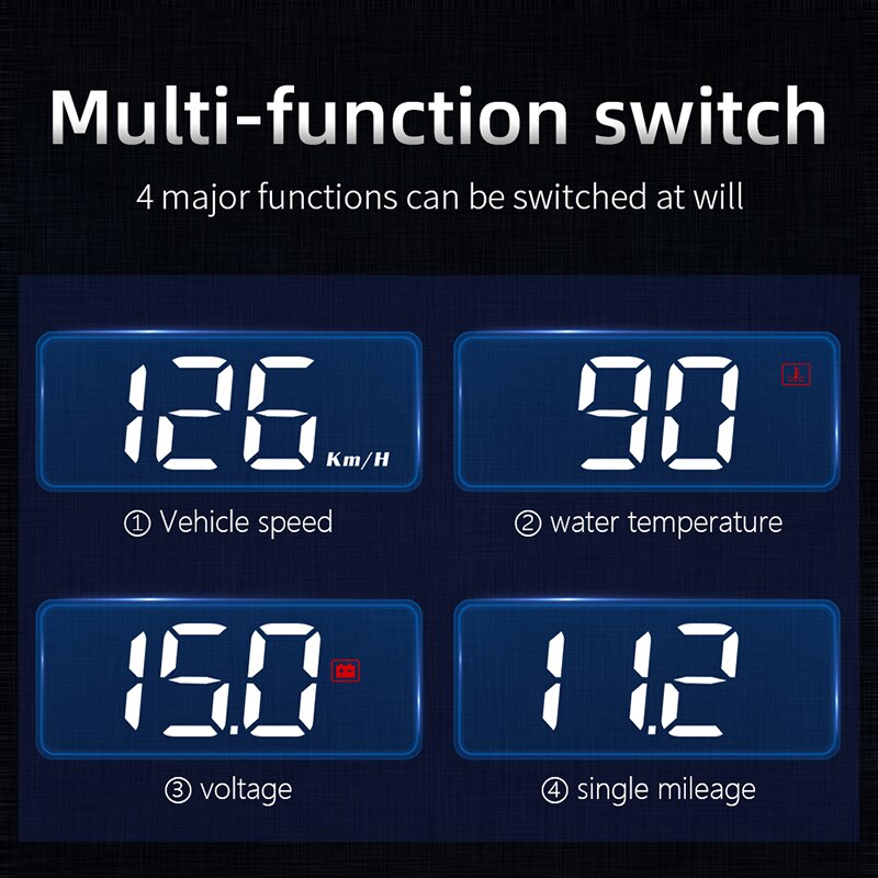 OBD2 Head Up Display Máy chiếu phông chữ lớn Màn hình hiển thị HUD ngắn gọn Cảnh báo ô tô Cảnh báo nhiệt độ nước Máy quét tự động KM / H MPH