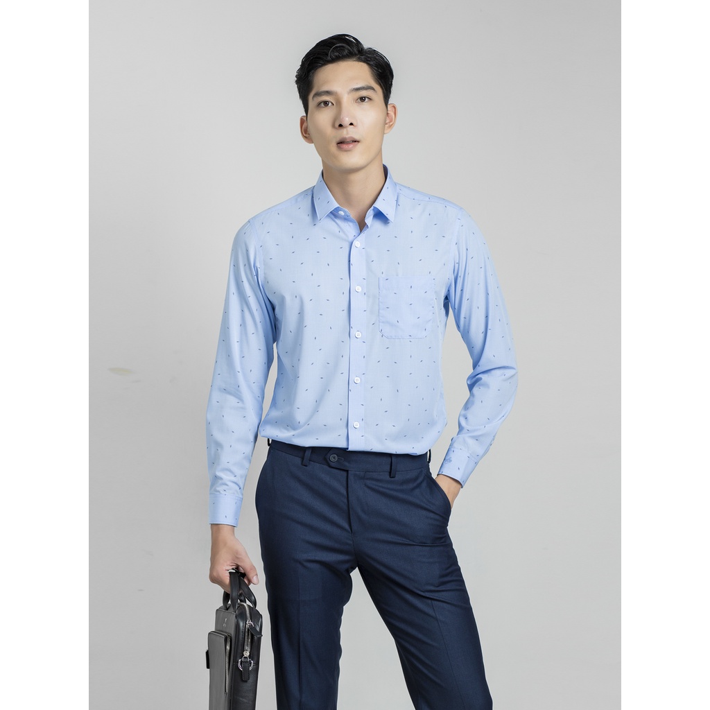 Áo Sơ Mi Nam Dài Tay ARISTINO ALS22201 Somi Công Sở Màu Xanh Kẻ In Họa Tiết Vải Sợi Tre Mềm Mát Dáng Suông Có Túi