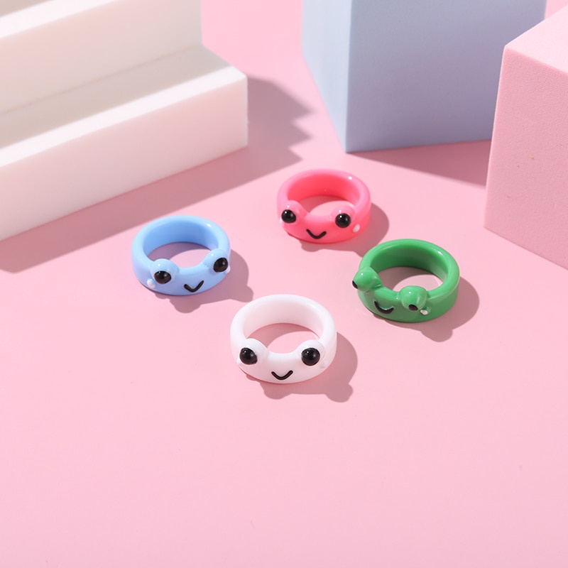 Nhẫn ngón tay đất sét Polymer resin hình ếch hoạt hình/trái cây/động vật nhiều loại màu kẹo thời trang cho nữ