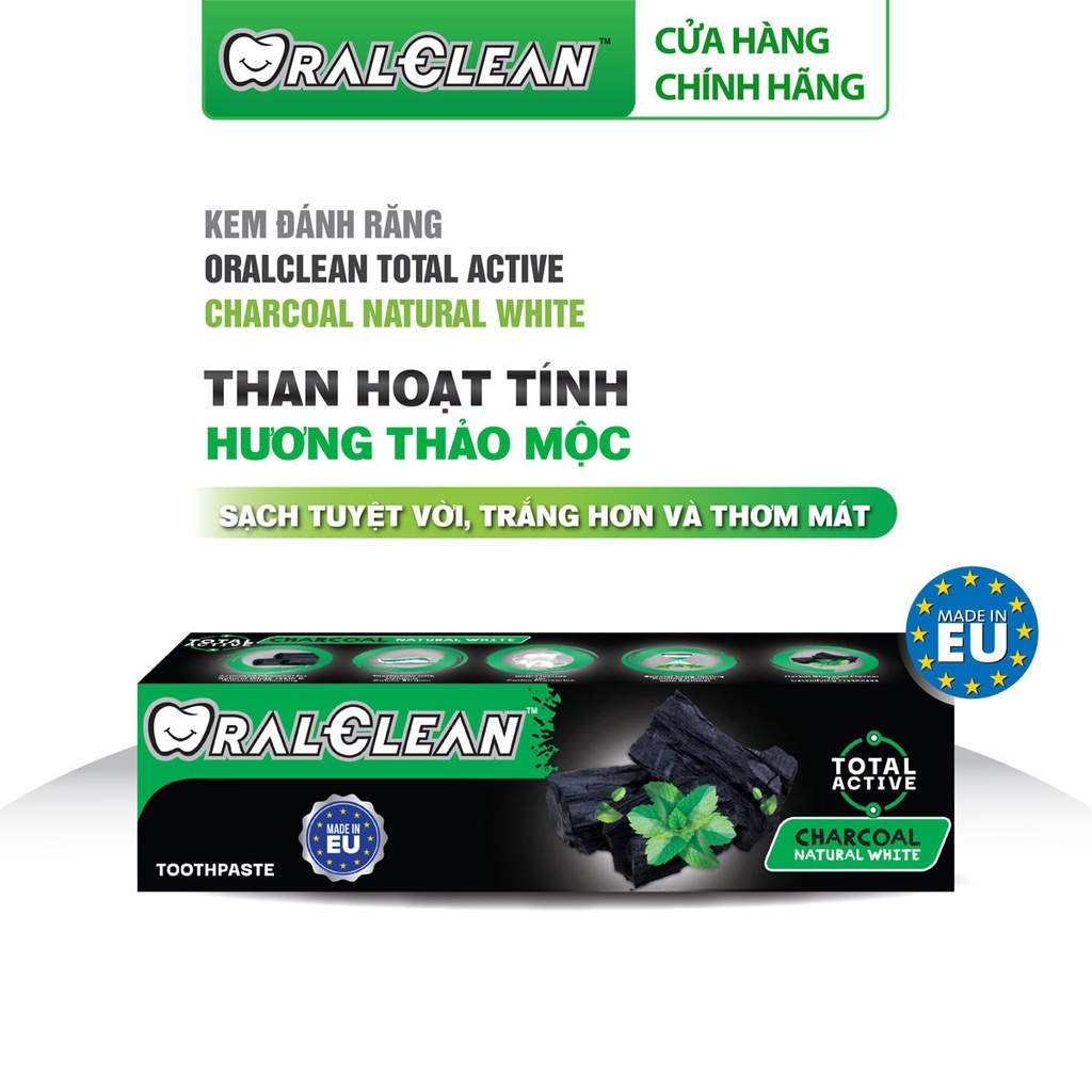 Kem đánh răng Oral-Clean Total Active Charcoal Natural White 100ml