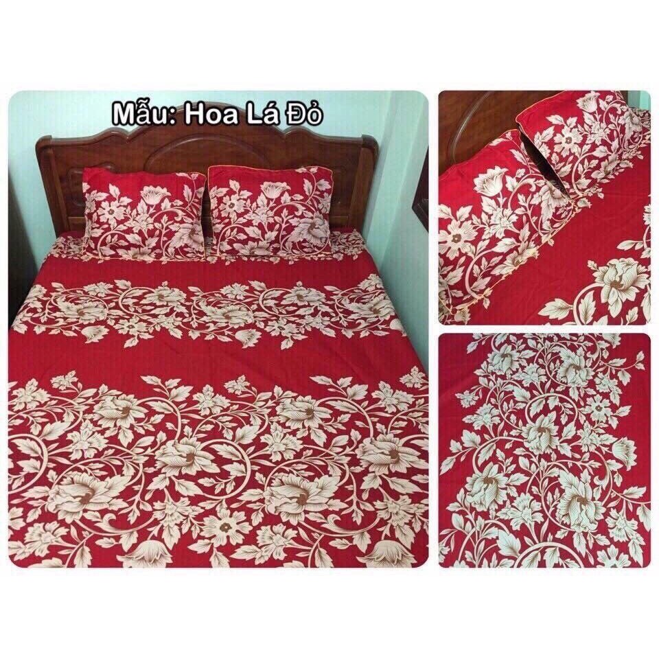 Bộ chăn ga gối 5 Món Chăn Ga LÁ ĐỎ , Ga gối cotton poly ( lưu y: đệm trên 15cm nhắn tin cho shop)
