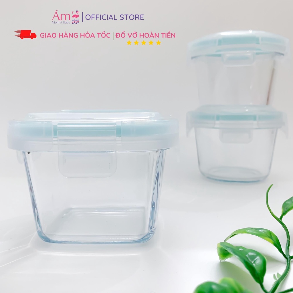 Hộp Trữ Đông Thủy Tinh Đựng Đồ Ăn Dặm Cho Bé Ấm Baby Dung Tích 150ml Ấm Gift Decor
