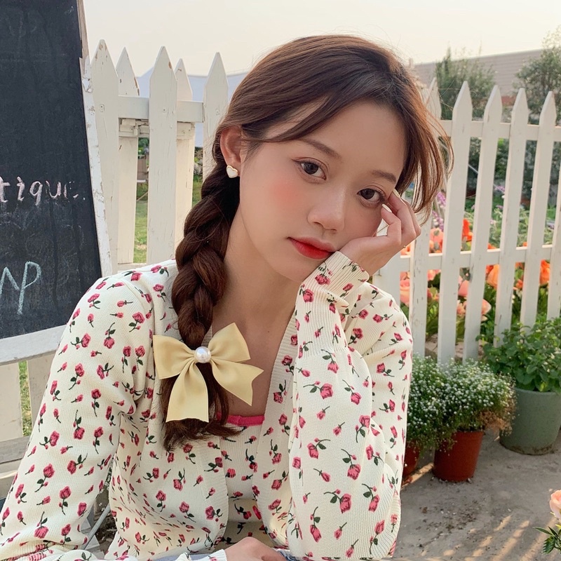 Nơ kẹp tóc đính hạt ngọc trai nhân tạo dễ thương N44