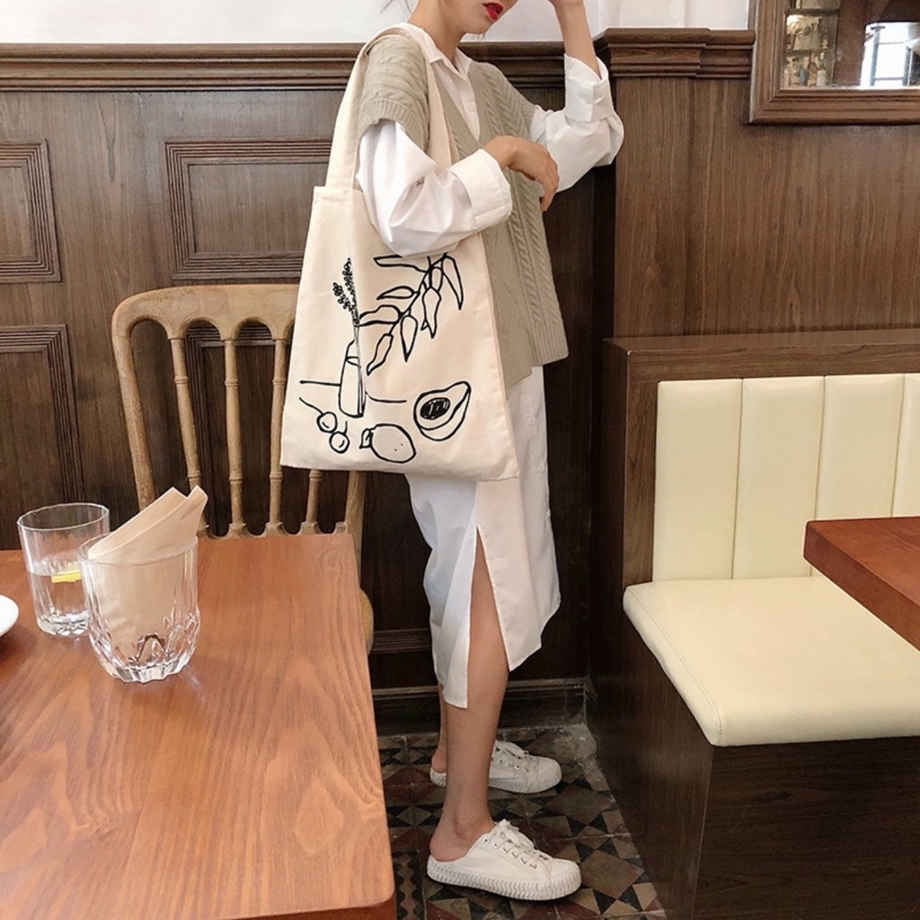 Túi tote vải bố đựng đồ canvas đeo chéo Hazin phong cách Hàn Quốc,tote thời trang đeo chéo,vải canvas loại tốt HZ 47