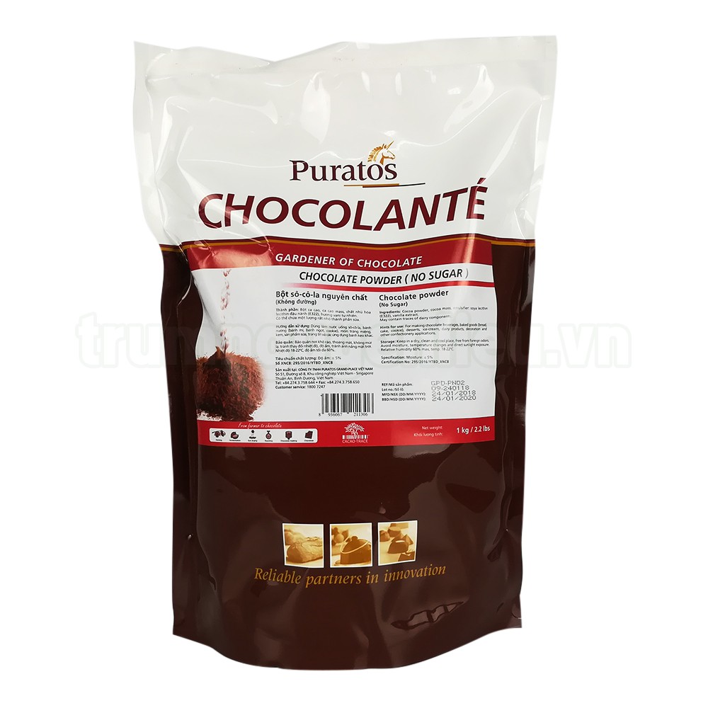 Bột sô-cô-la nguyên chất không đường Puratos - túi 1kg  - Hàng chính hãng